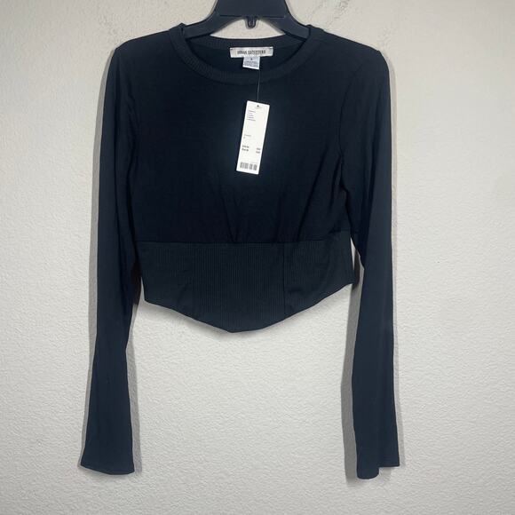 Urban Outfitters Large Crop Combo Top Black Crew Neck Long Sleeves Stretch - Picture 1 of 9